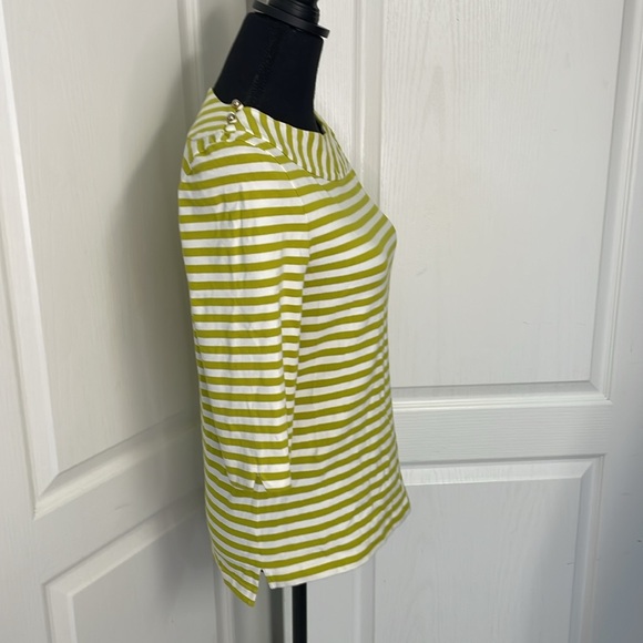 Kate Spade back bow Top size L 3/4 sleeves stretchy preppy cream green stripes - Picture 3 of 11